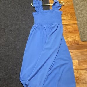 Chic Blue Dress with Ruffled Straps
